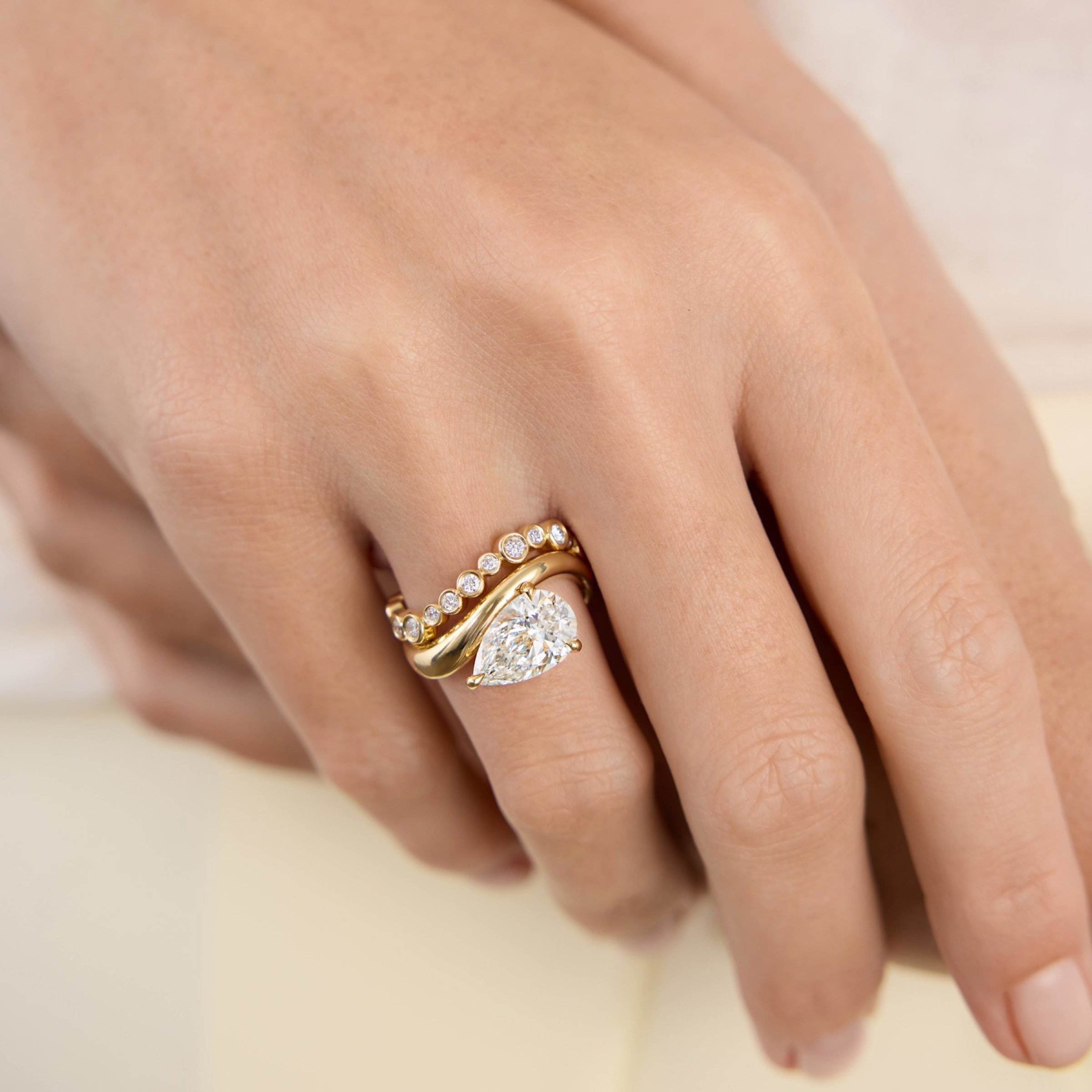 The Jackie Ring worn on the hand