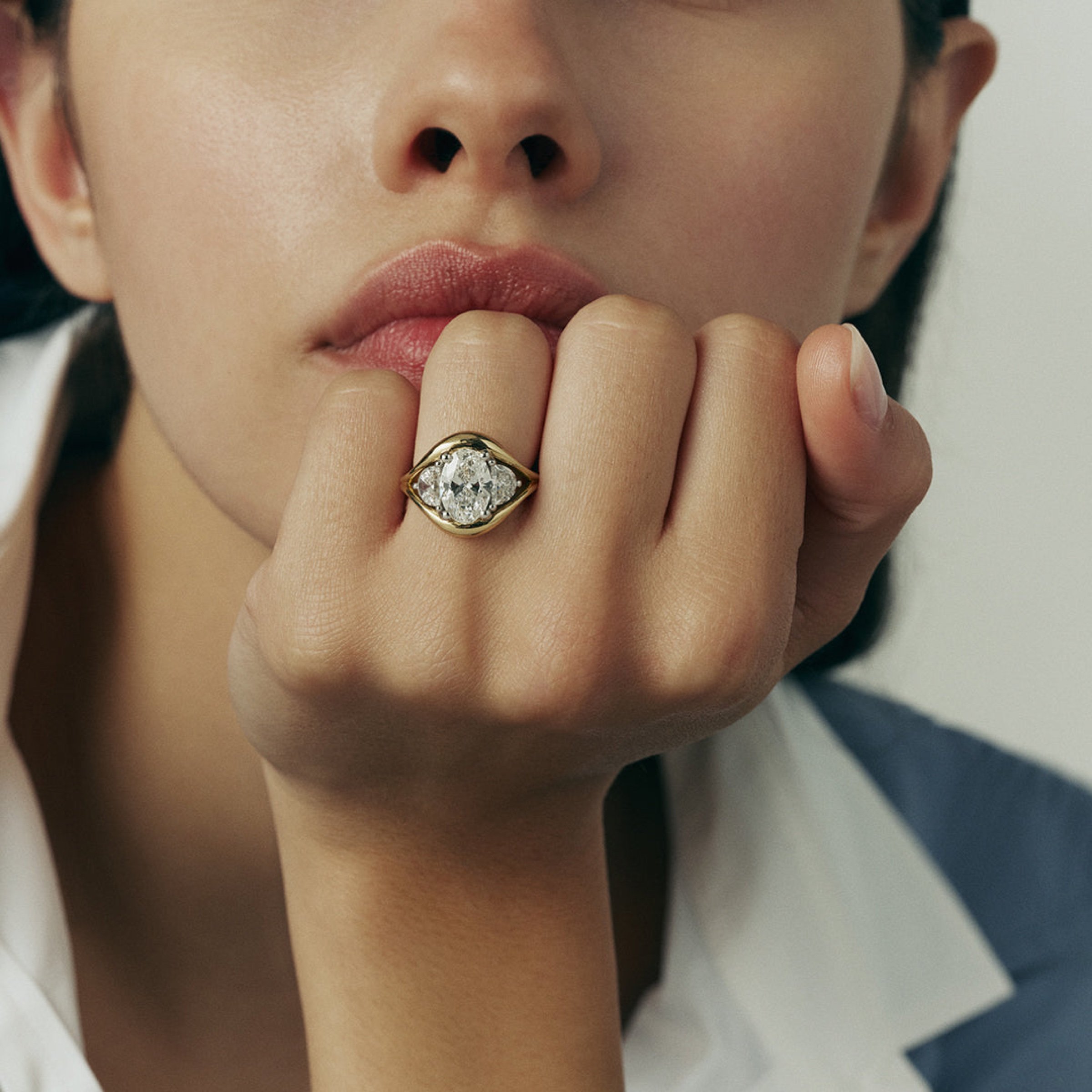 The Isadora Ring worn on the hand